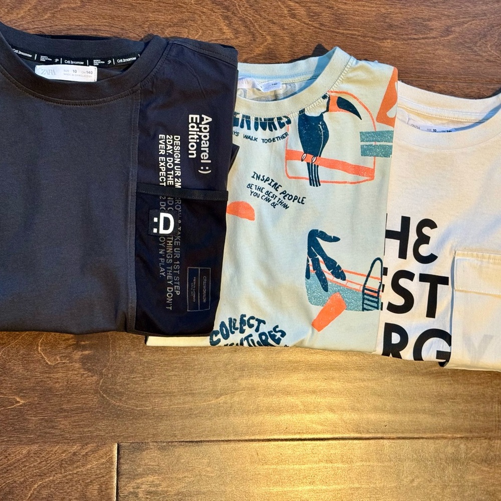 Zara Kids Graphic T-Shirts - Black, Blue, Cream, size 10